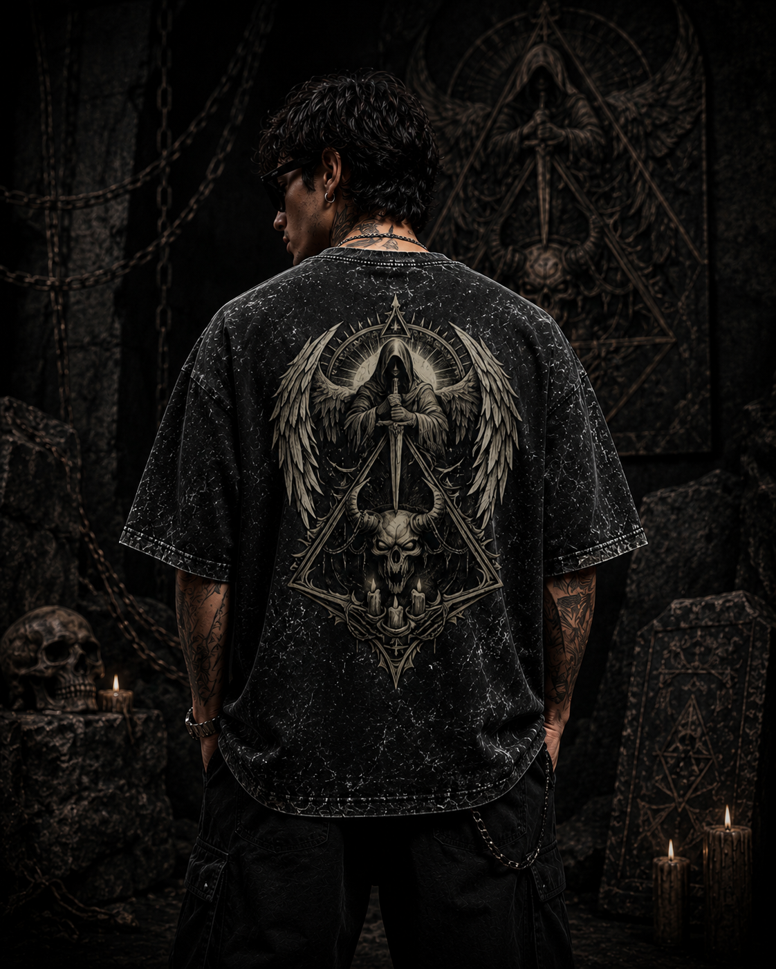 The Fallen Guardian Acid Wash Oversized Tee