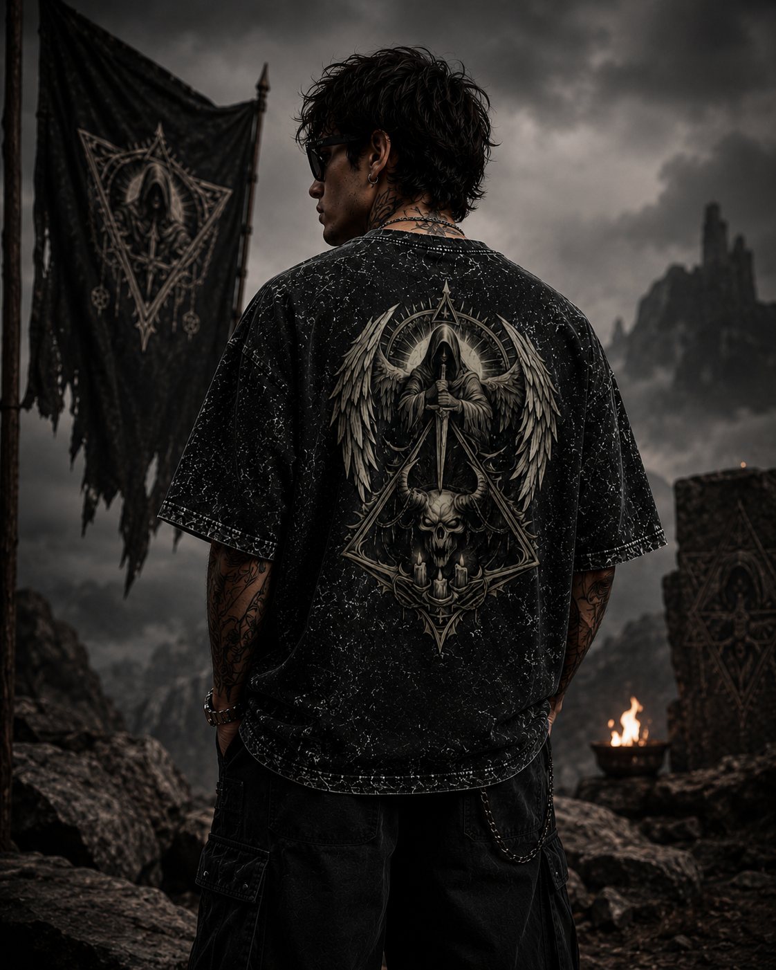 The Fallen Guardian Acid Wash Oversized Tee